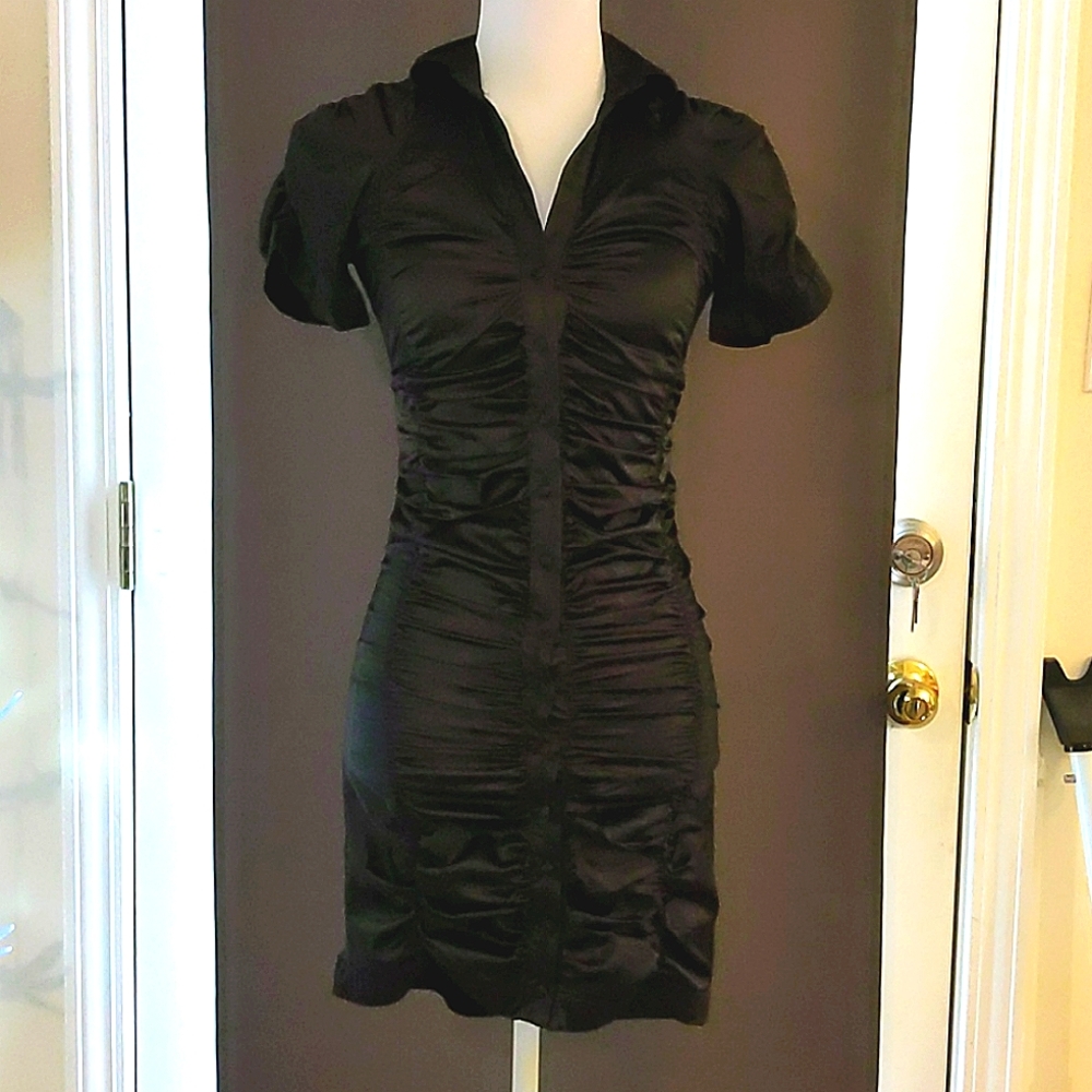Forever 21 Satin Gothic Ruched Wiggle Dress XS